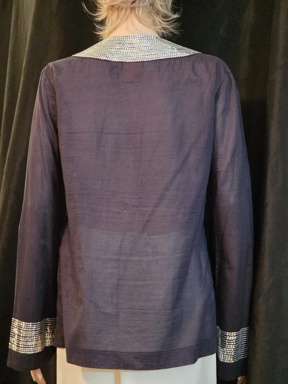 Tory Burch Navy Blouse with Silver Sequin Placket